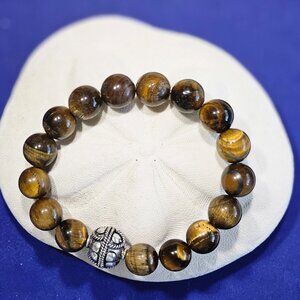 Hand Crafted Chunky Natural Tiger Eye Men's Stretch Bracelet